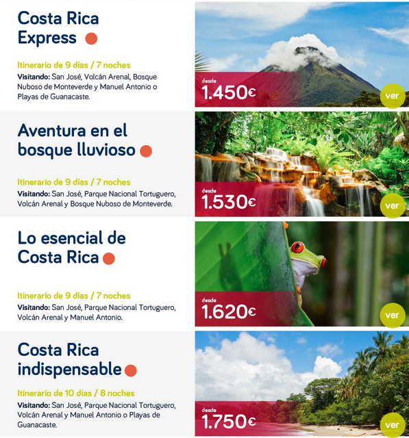 Oferta de viajes a Costa Rica
